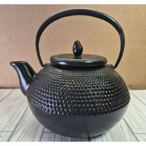 Black Stoneware Hobnail Teapot 6" Japanese Style Cast Iron Look Tea Kettle Home